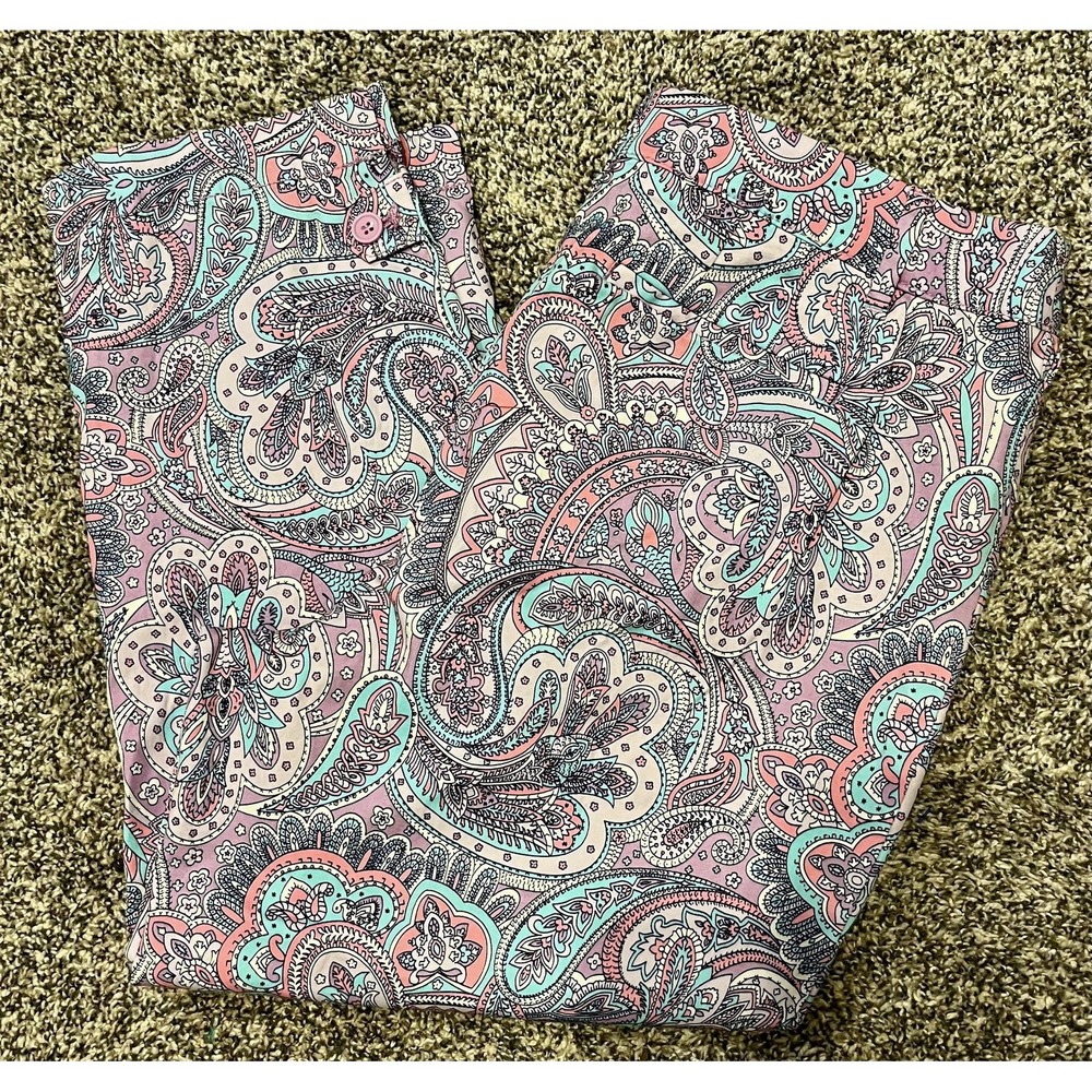 Talbots Perfect Crop Pants Womens 12P Pink Paisley Print Cotton Stretch